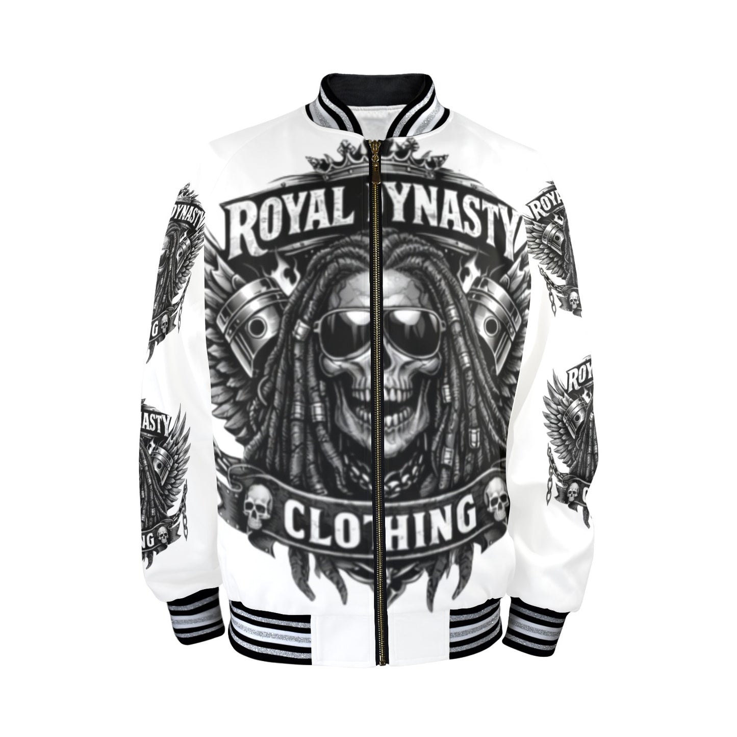 Royal Dynasty Skull Jacket Men's Striped Trim Bomber