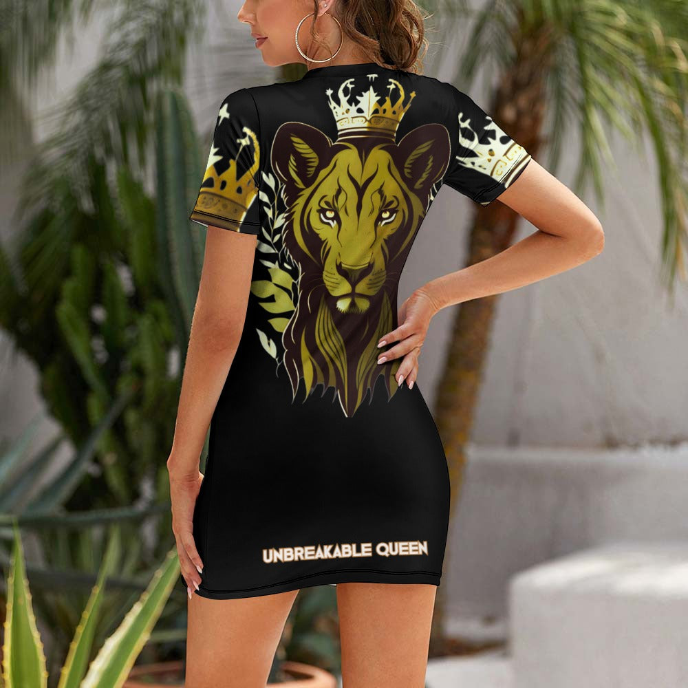 UNBREAKABLE QUEEN LIONESS Crew Neck Short Sleeve Dress