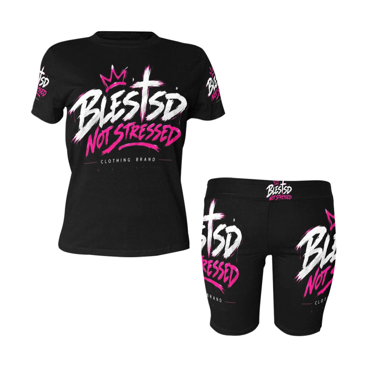 Blessed Not Stressed Women's Printed T-Shirt & Shorts Set