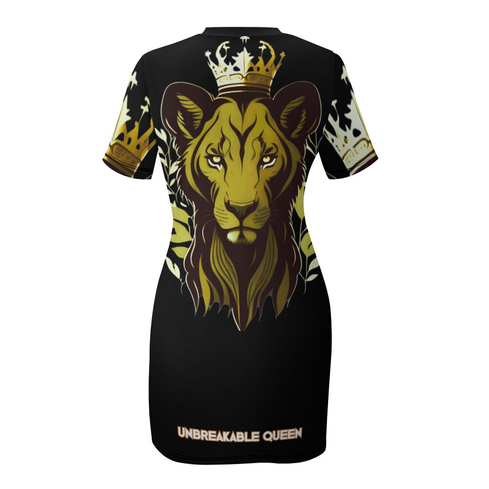 UNBREAKABLE QUEEN LIONESS Crew Neck Short Sleeve Dress