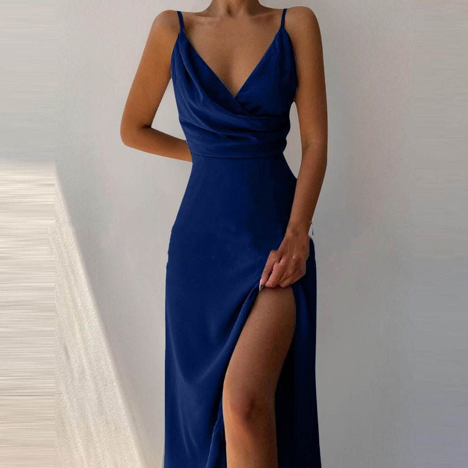 V-neck Slit Slim Suspender Dress For Women Clothing