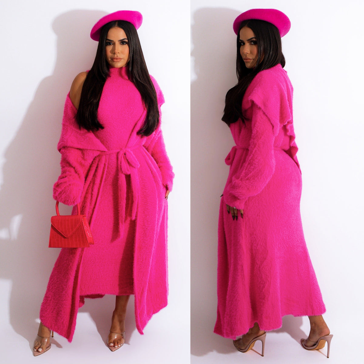 Autumn and winter cardigan velvet two-piece dress