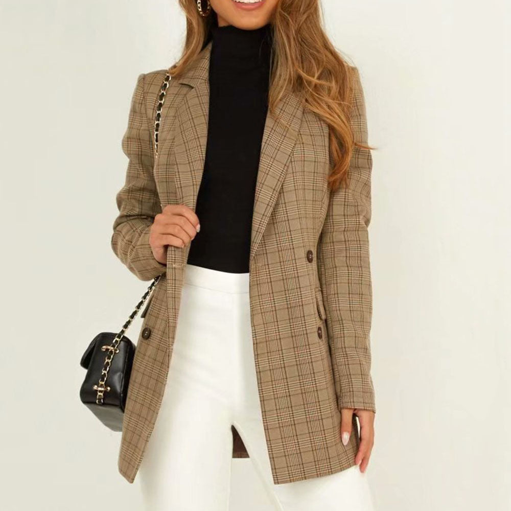 Women's Khaki Double-Breasted Long Coat