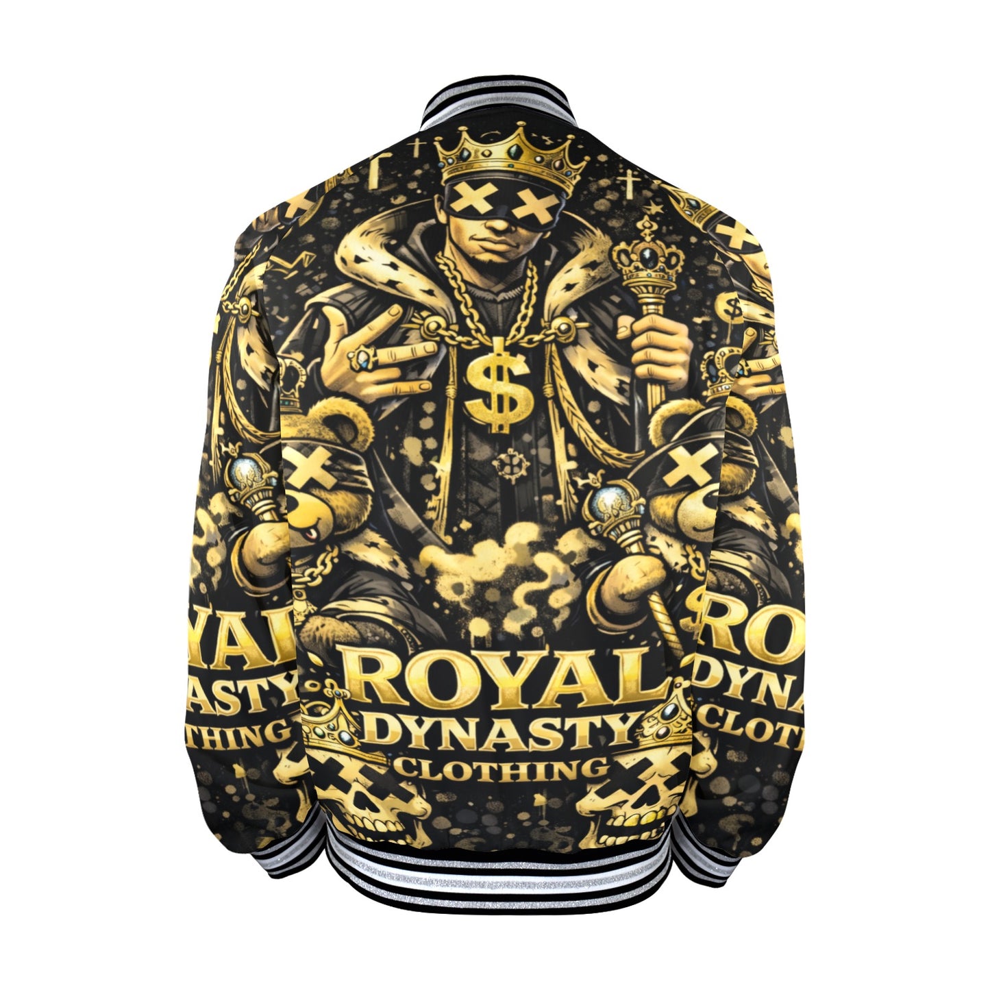 RDC BKACK AND GOLD KING TYPE SHHH New Men's Striped Trim Bomber Jacket