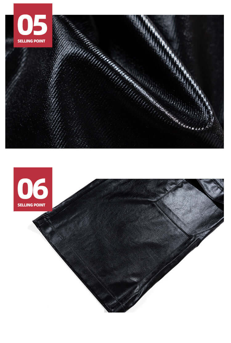 Bright Coated Wide Legged  luxury Black Casual Pants