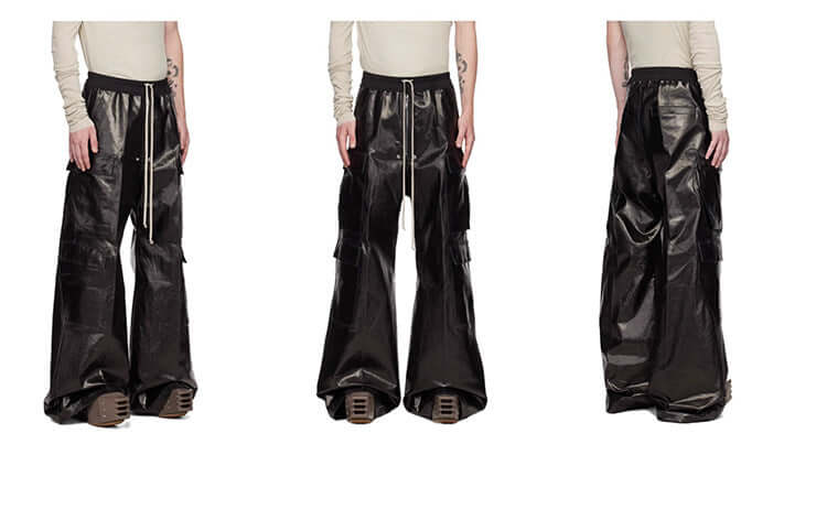 Bright Coated Wide Legged  luxury Black Casual Pants