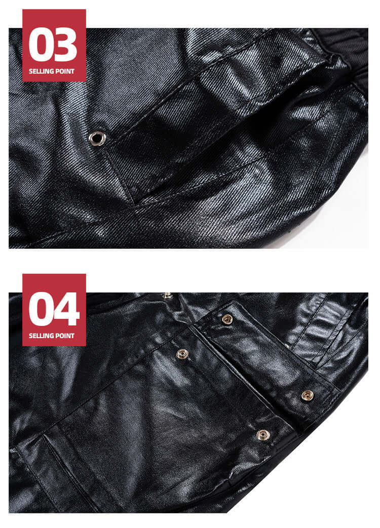 Bright Coated Wide Legged  luxury Black Casual Pants