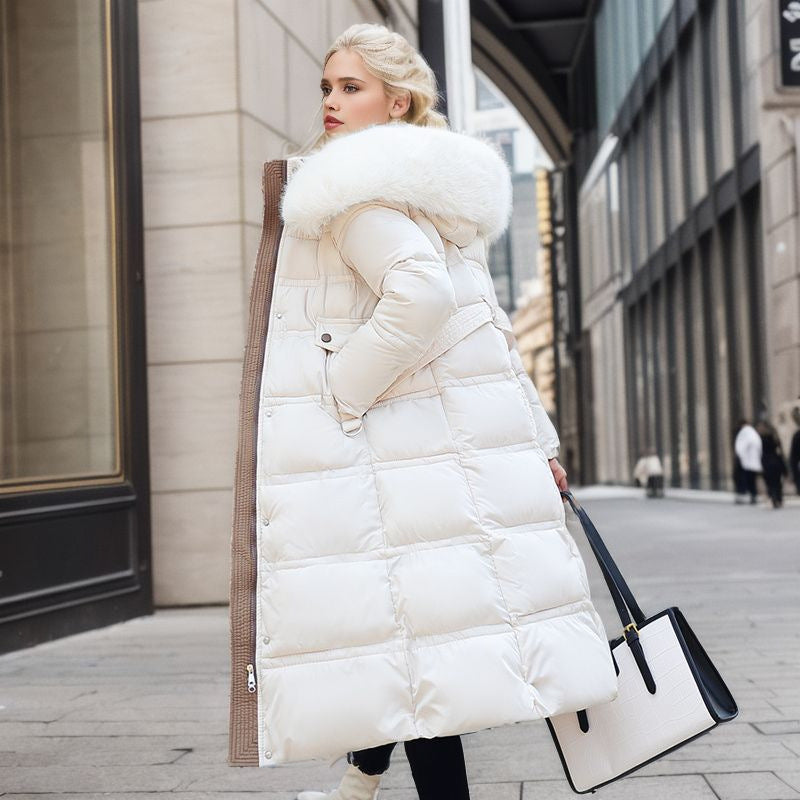 Women's Winter Slim Long Jacket With Fur Hood