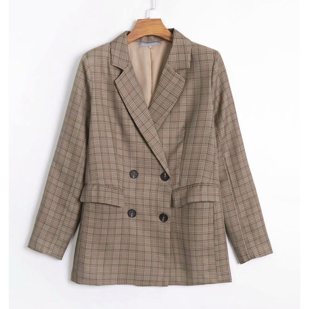 Women's Khaki Double-Breasted Long Coat