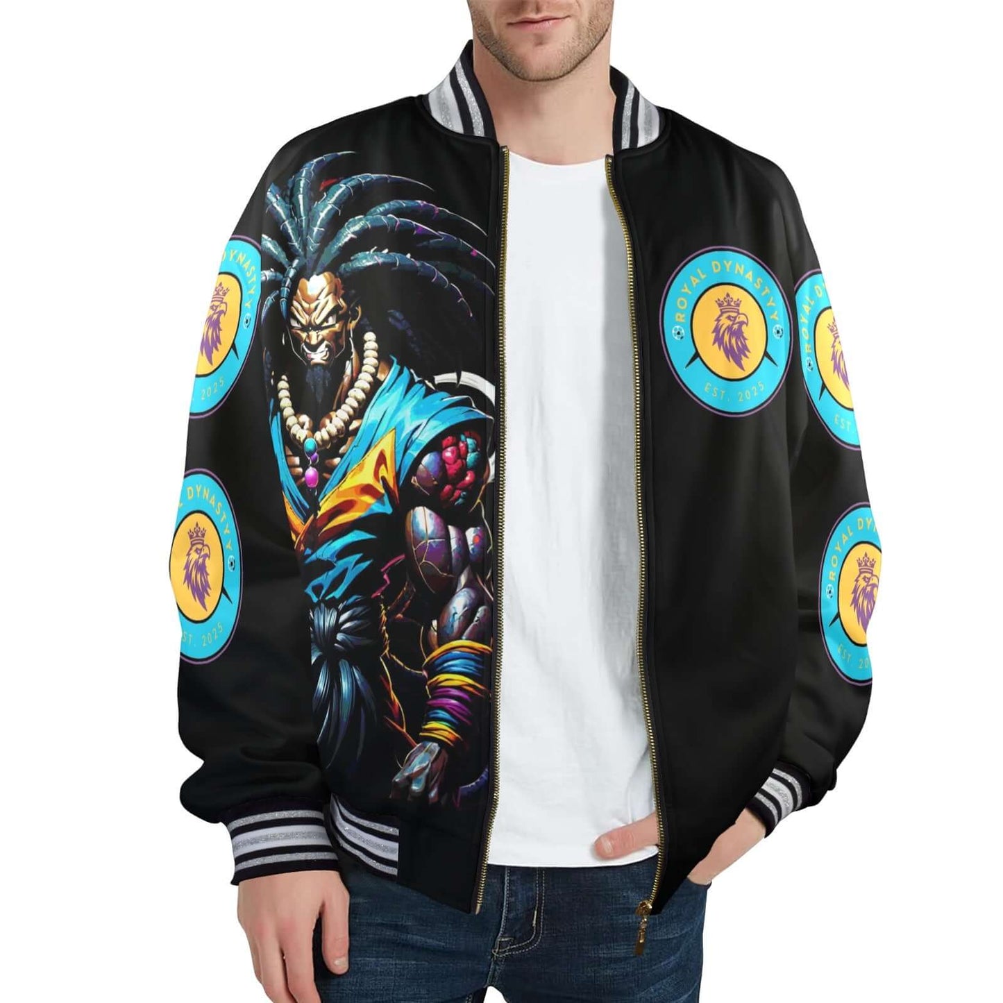 ROYAL DYNASTY LEGENDS NEVER DIE Men's Striped Trim Bomber Jacket