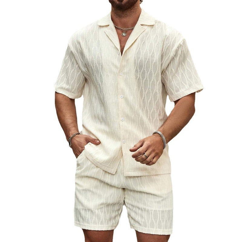 Men's Two Pieces Lapel Button Shirt & Shorts set