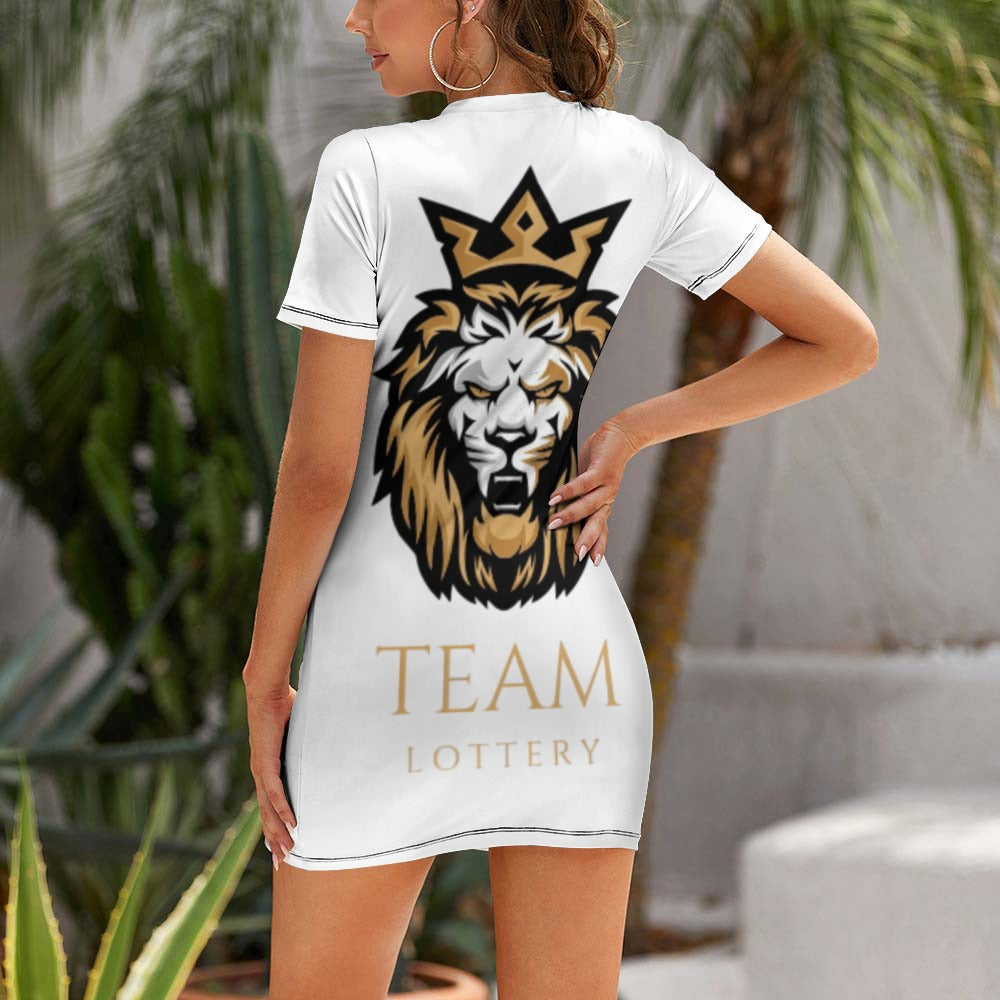 TEAM LOTTERY LION QUEEN Crew Neck Short Sleeve Dress