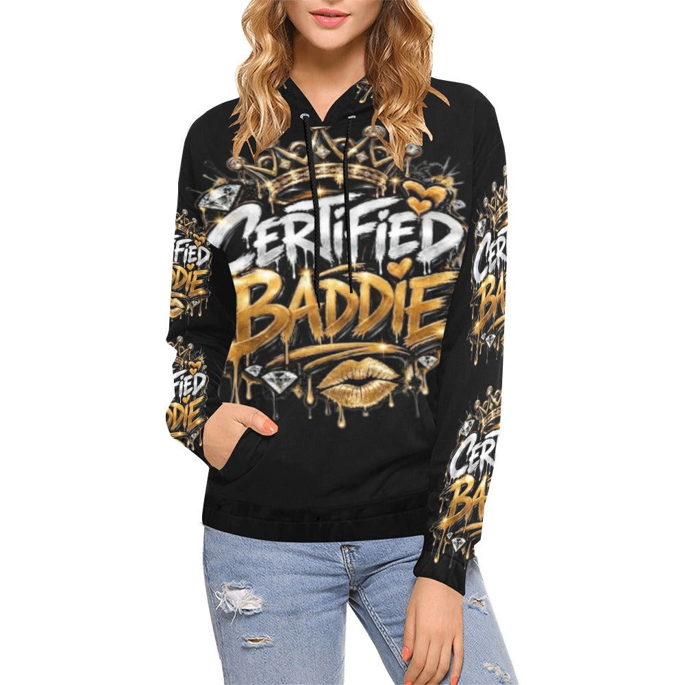 CERTIFIED BADDIE V7 Women's All Over Print Hoodie – Custom Streetwear