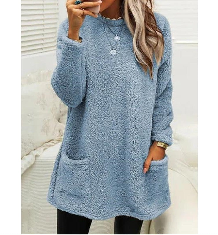 Women's Fleece Pullover Long Sweater With Pockets Winter Warm Casual Long Sleeve sweater