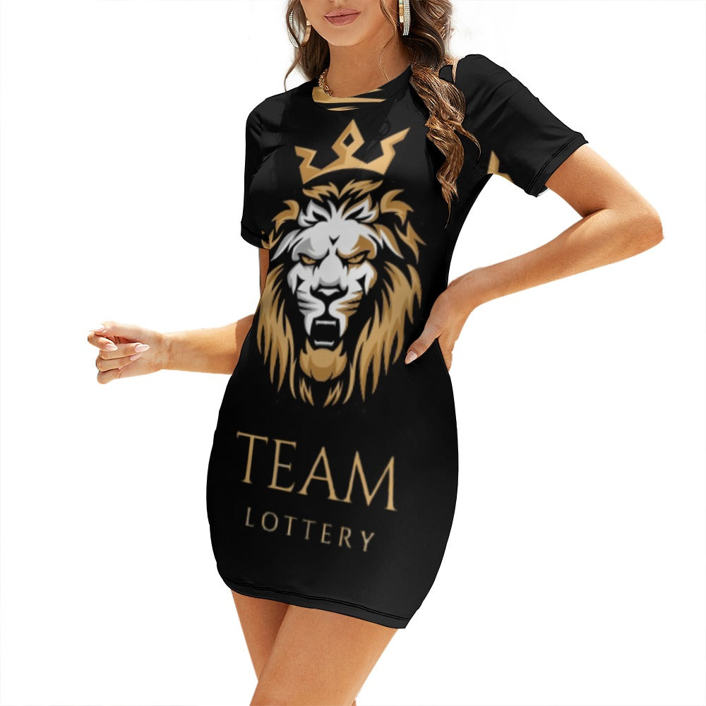 TEAM LOTTERY LION QUEEN Crew Neck Short Sleeve Dress