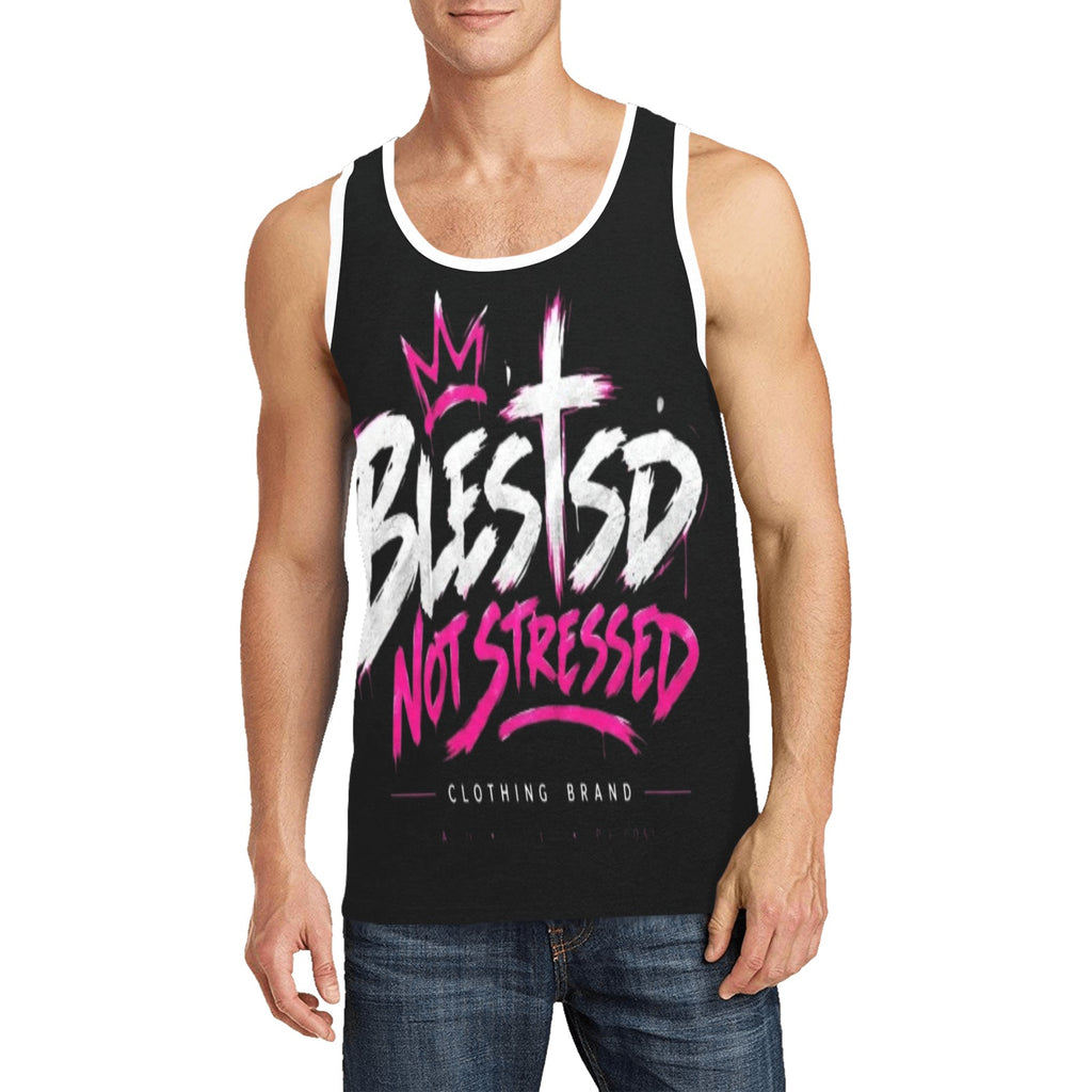 Blessed Not Stressed Men's Relaxed-Fit Graphic Tank Top