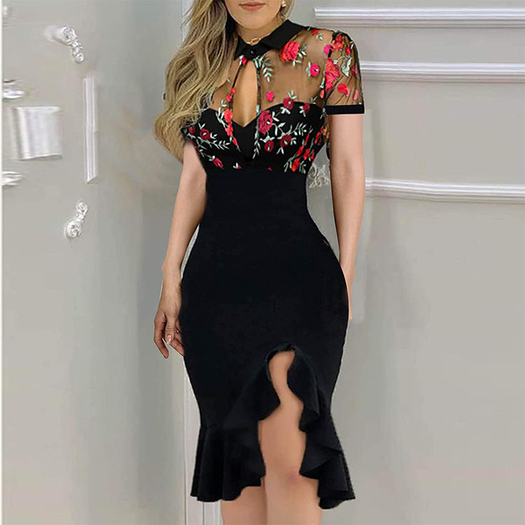 Embroidered Sequin Short Sleeve Dress