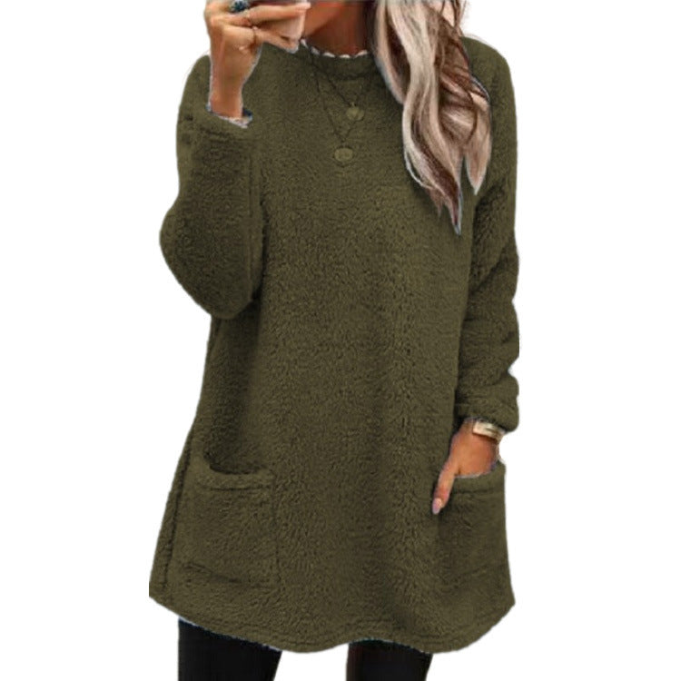Women's Fleece Pullover Long Sweater With Pockets Winter Warm Casual Long Sleeve sweater