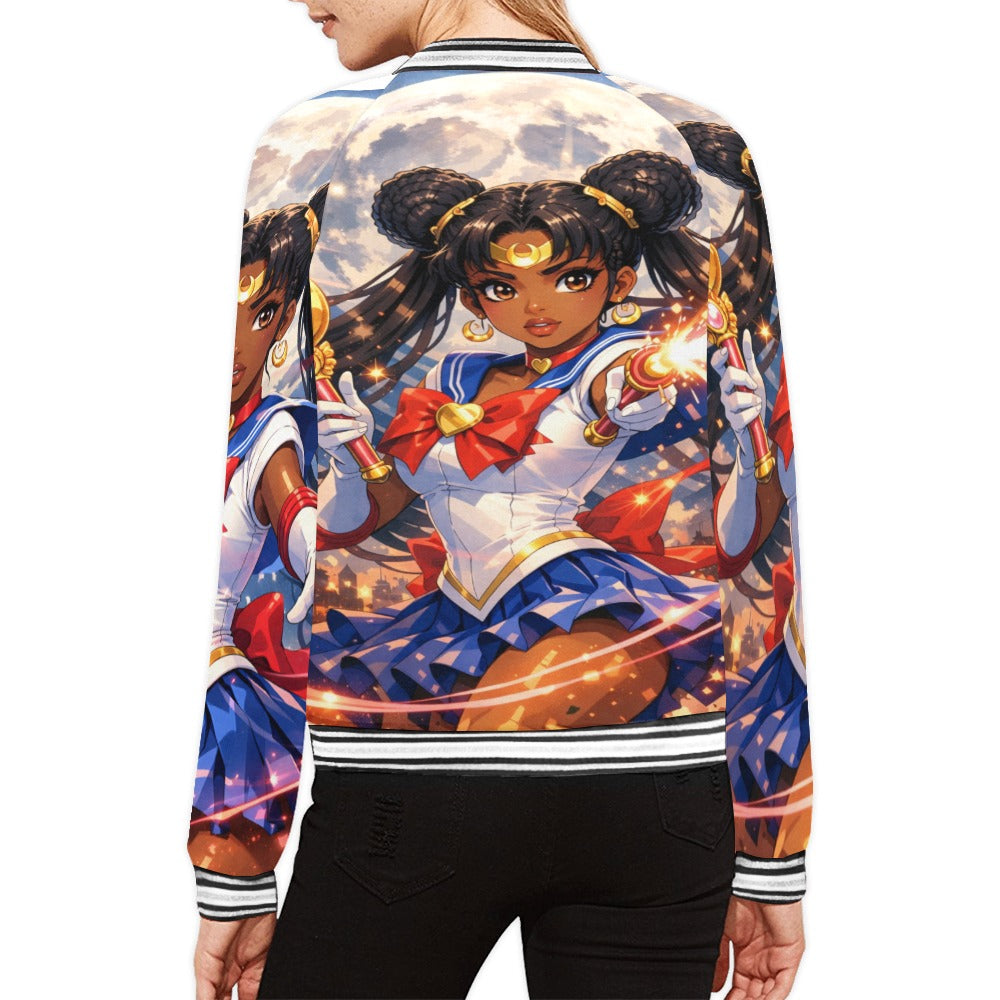 Women's black anime Horizontal Stripes Jacket (Model H21)