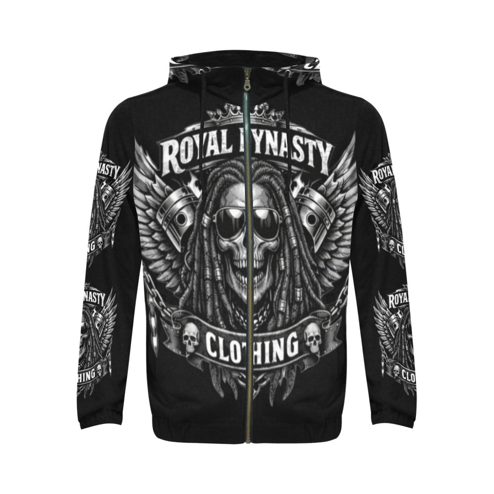 ROYAL DYNASTY BLACK AND WHITE SKULL Men's All Over Print Full Zip Hoodie (Model H14)