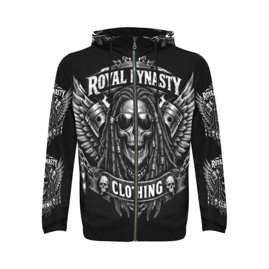 ROYAL DYNASTY BLACK AND WHITE SKULL Men's All Over Print Full Zip Hoodie (Model H14)