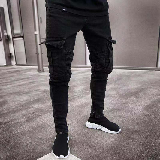 Trendy Knee Hole Zipper Pants