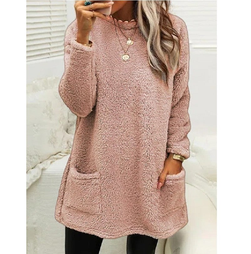 Women's Fleece Pullover Long Sweater With Pockets Winter Warm Casual Long Sleeve sweater