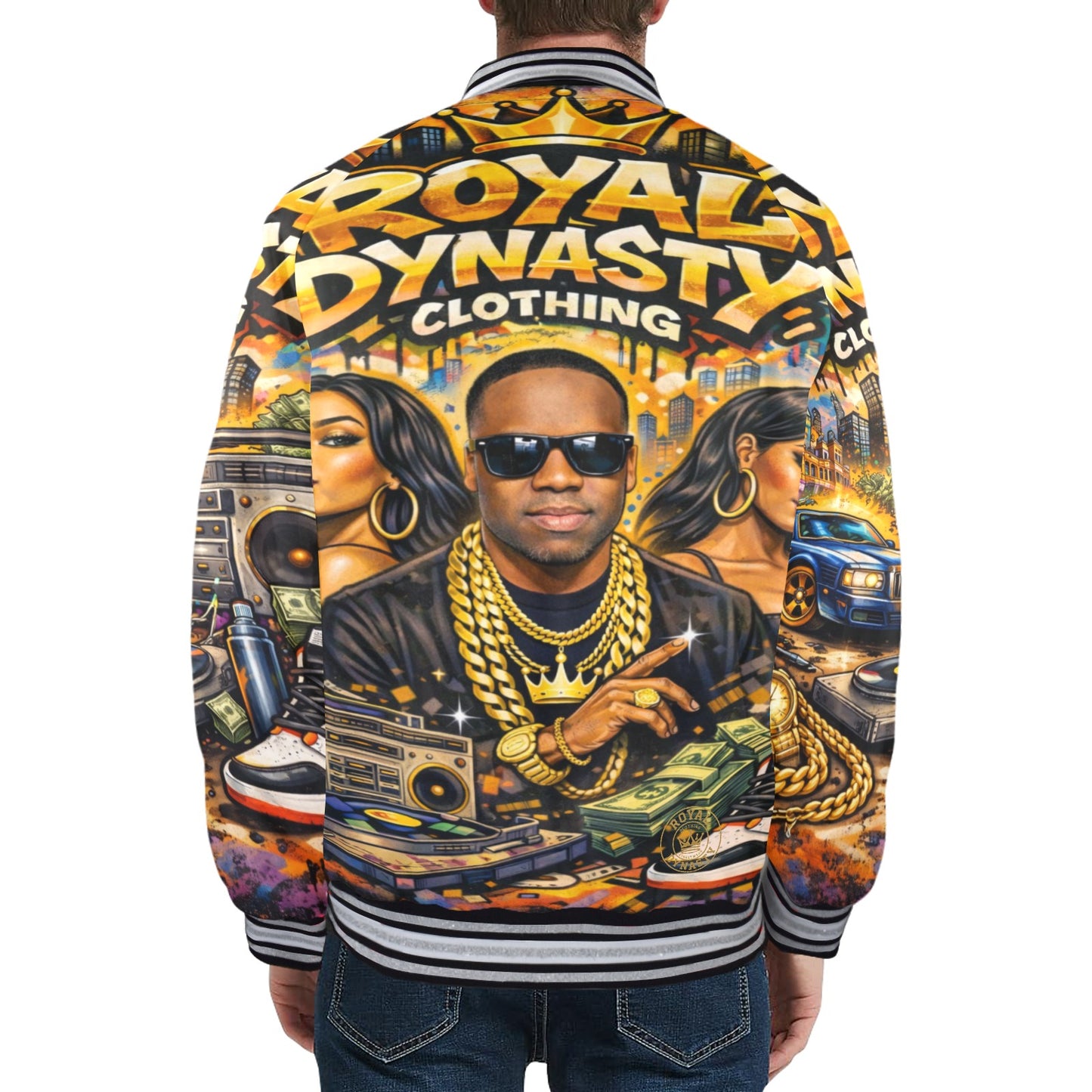 ROYAL DYNASTY BIG MONEY New Men's Striped Trim Bomber Jacket