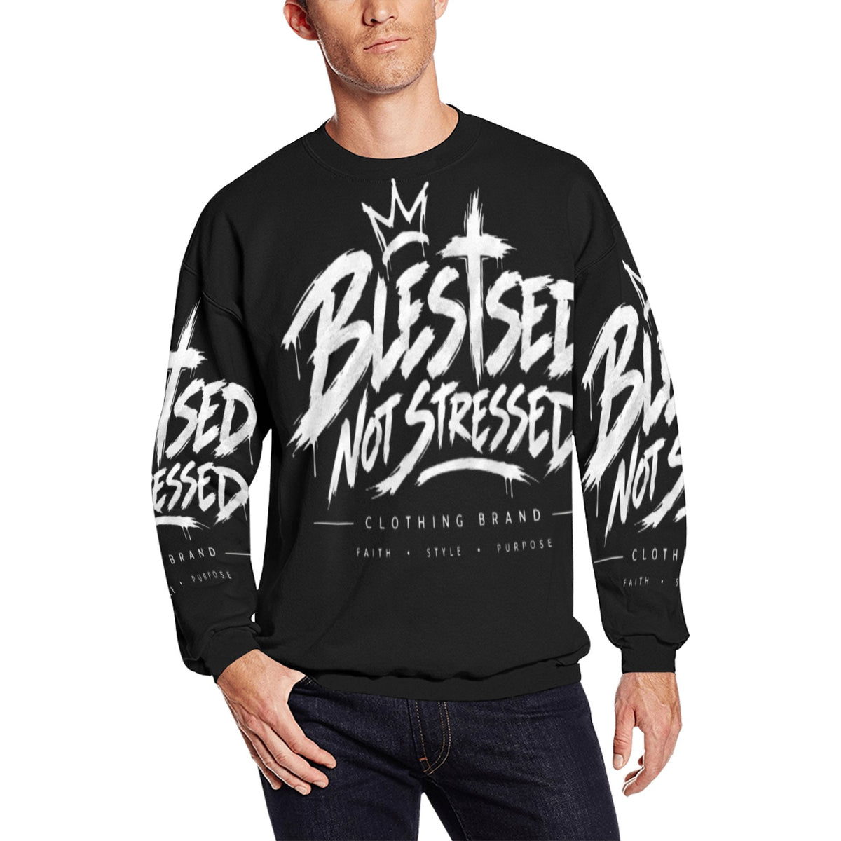 Blessed Not Stressed Men's Graphic Crewneck Sweatshirt