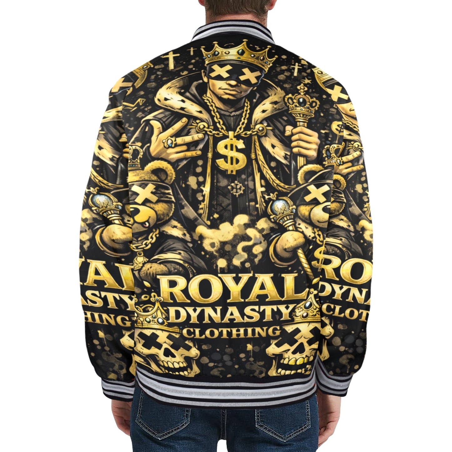 RDC BKACK AND GOLD KING TYPE SHHH New Men's Striped Trim Bomber Jacket