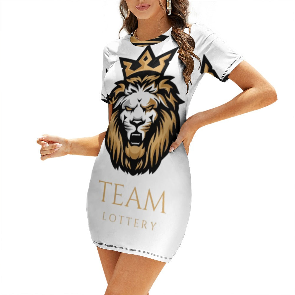 TEAM LOTTERY LION QUEEN Crew Neck Short Sleeve Dress