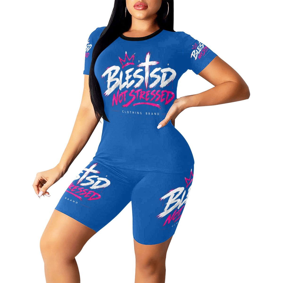 Blessed Not Stressed Women's Printed T-Shirt & Shorts Set
