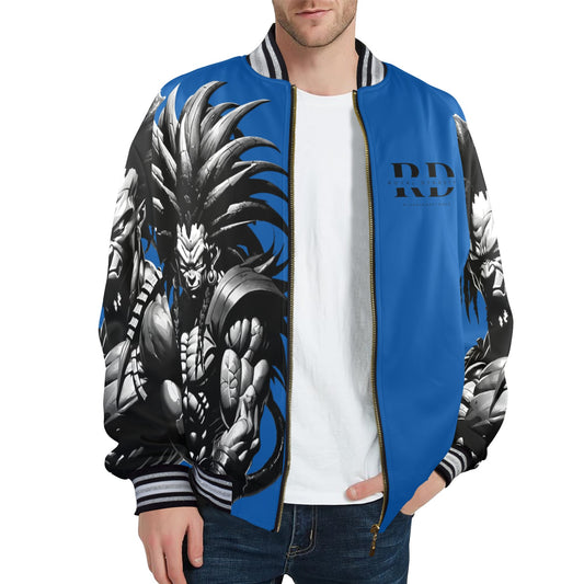 ROYAL DYNASTY ANIME BLUE FLAME New Men's Striped Trim Bomber Jacket