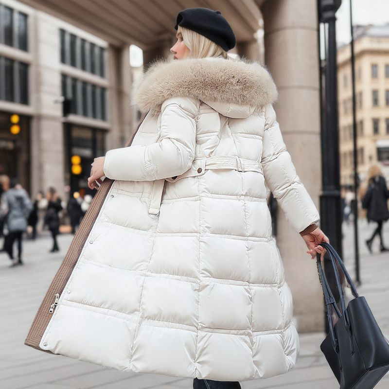 Women's Winter Slim Long Jacket With Fur Hood