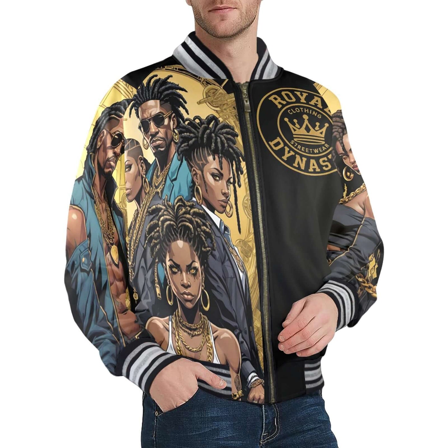 ROYAL DYNASTY 1 New Men's Striped Trim Bomber Jacket