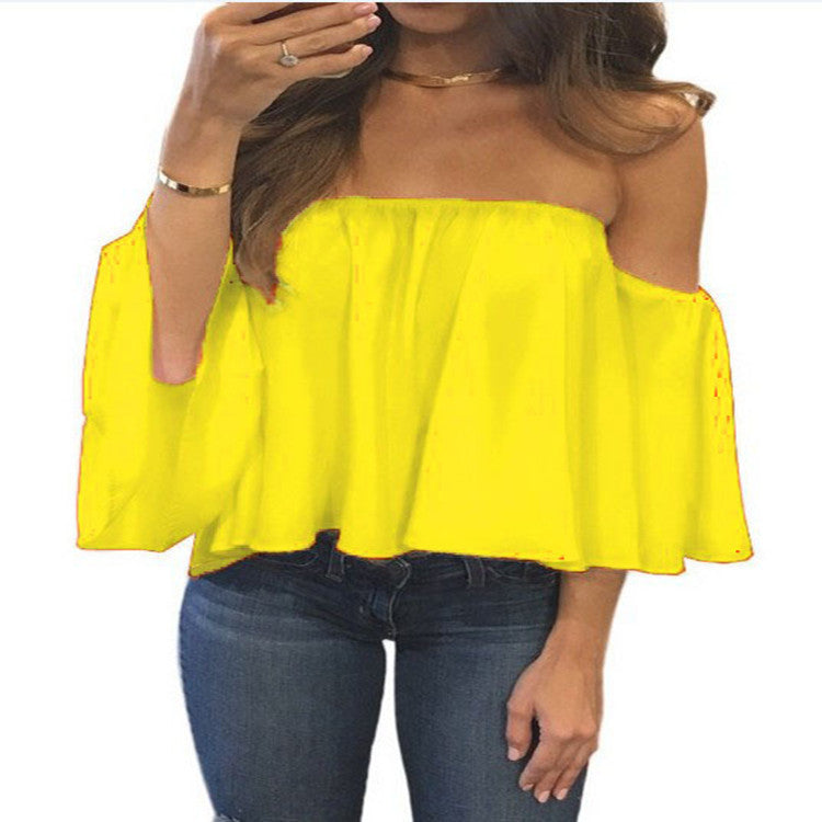 Wrapped chest collar long sleeve chiffon  top strapless loose T-shirt