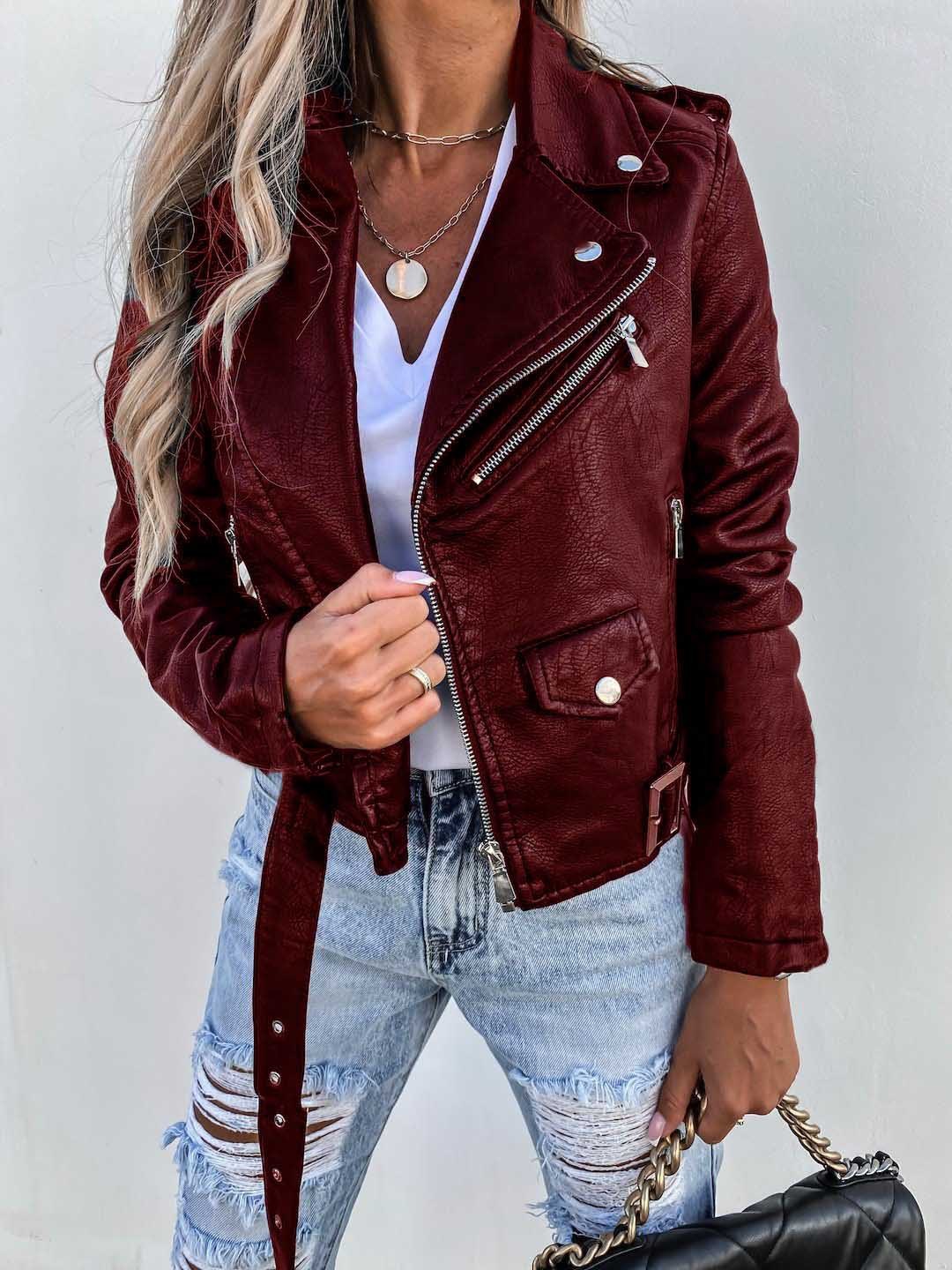 Jacket Top PU Leather Coat