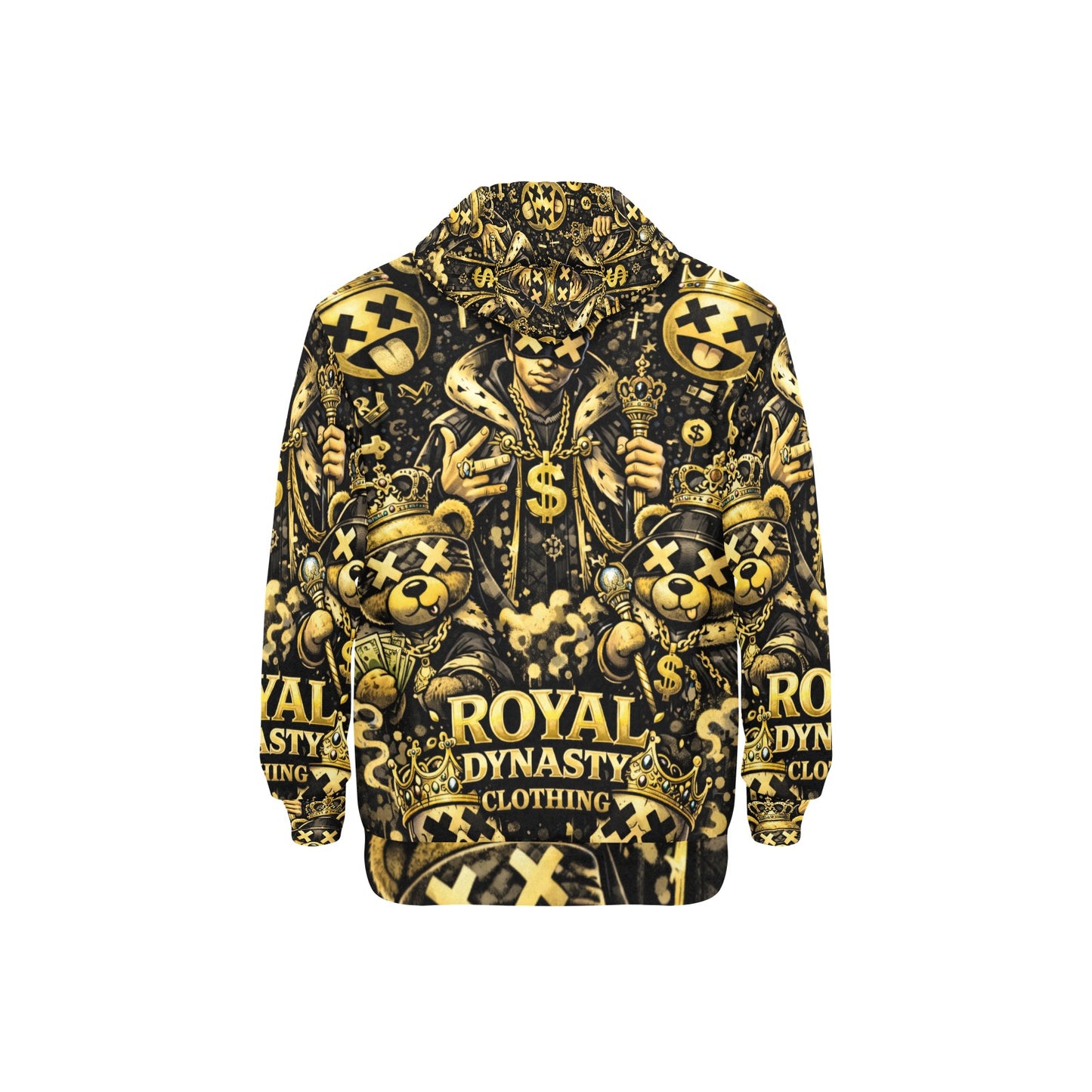 RDC BLACK AND GOLD KING EMOJI Men's Long Sleeve Fleece Hoodie (H55)