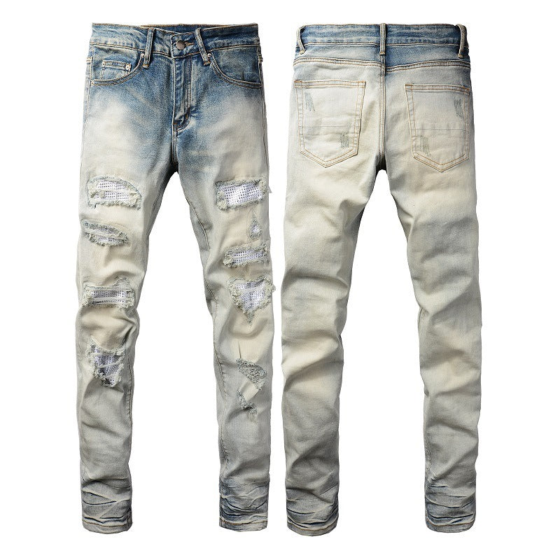 Casual Cool Hole & Patch Diamond Slim Fit jeans for Men
