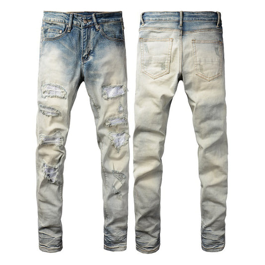 Casual Cool Hole & Patch Diamond Slim Fit jeans for Men