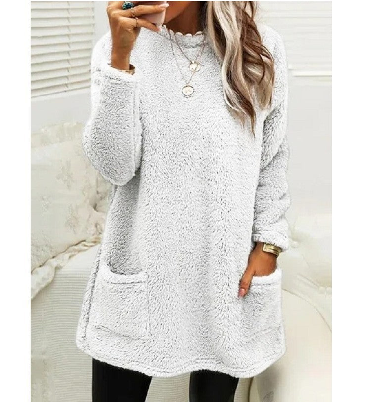 Women's Fleece Pullover Long Sweater With Pockets Winter Warm Casual Long Sleeve sweater