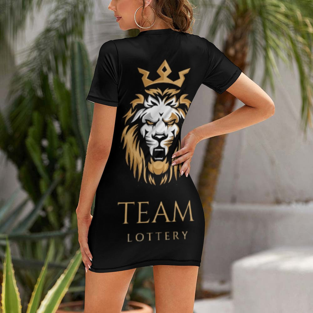 TEAM LOTTERY LION QUEEN Crew Neck Short Sleeve Dress