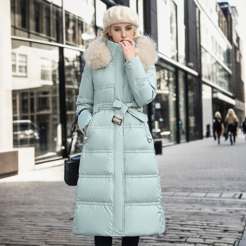 Women's Winter Slim Long Jacket With Fur Hood