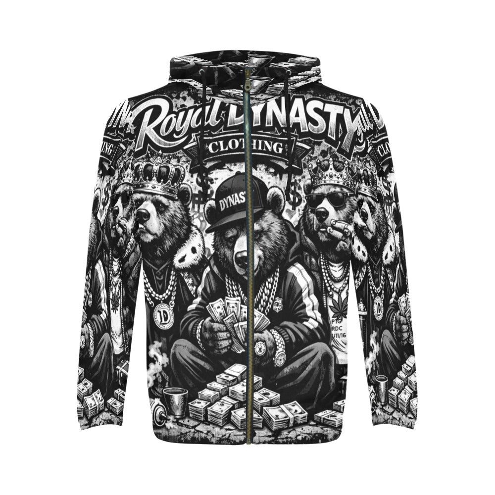RDC LIT BEAR Men's All Over Print Full Zip Hoodie (Model H14)