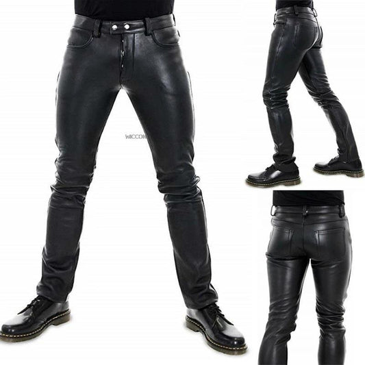 Solid Color Elastic premium Men's Leather Pants