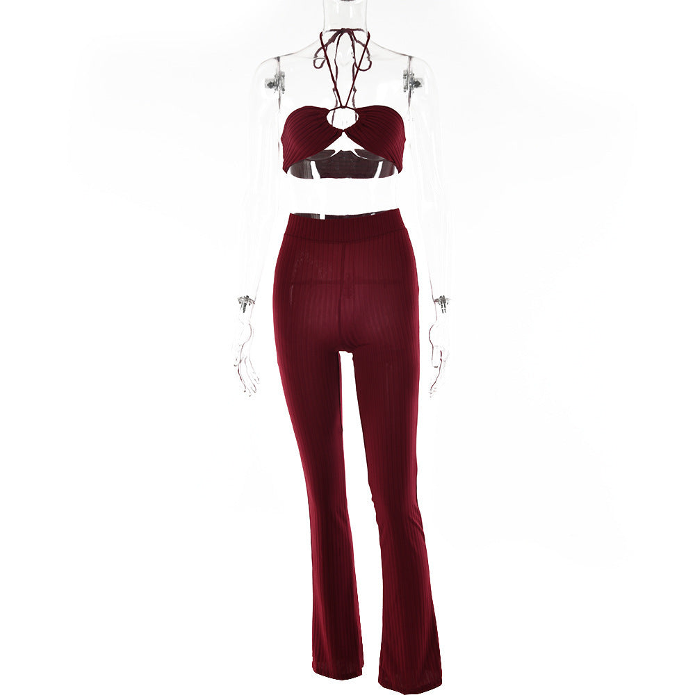 Casual Suit Sexy Tube Top Drawstring Halter Top High Waist