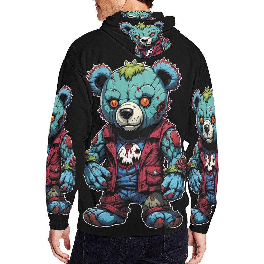 zombie bear Men's All Over Print Full Zip Hoodie (Model H14)