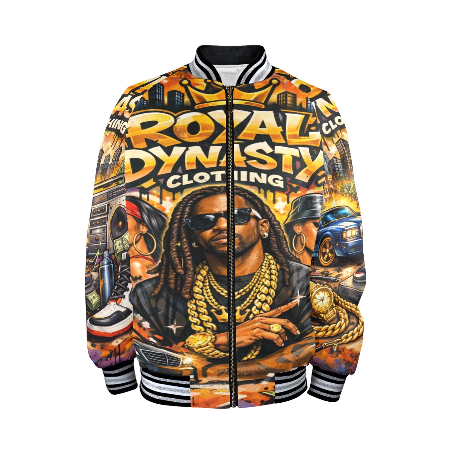 ROYAL DYNASTY BIG MONEY New Men's Striped Trim Bomber Jacket