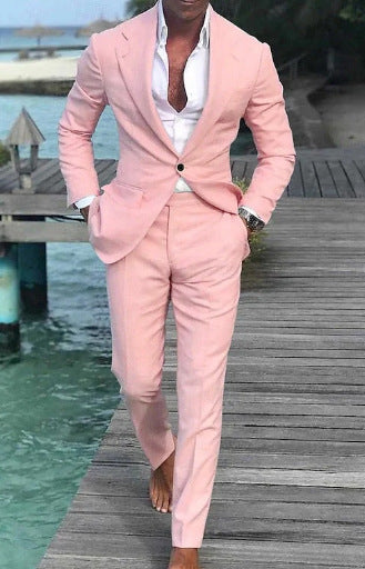 Men's Solid Color Casual Pants Suit