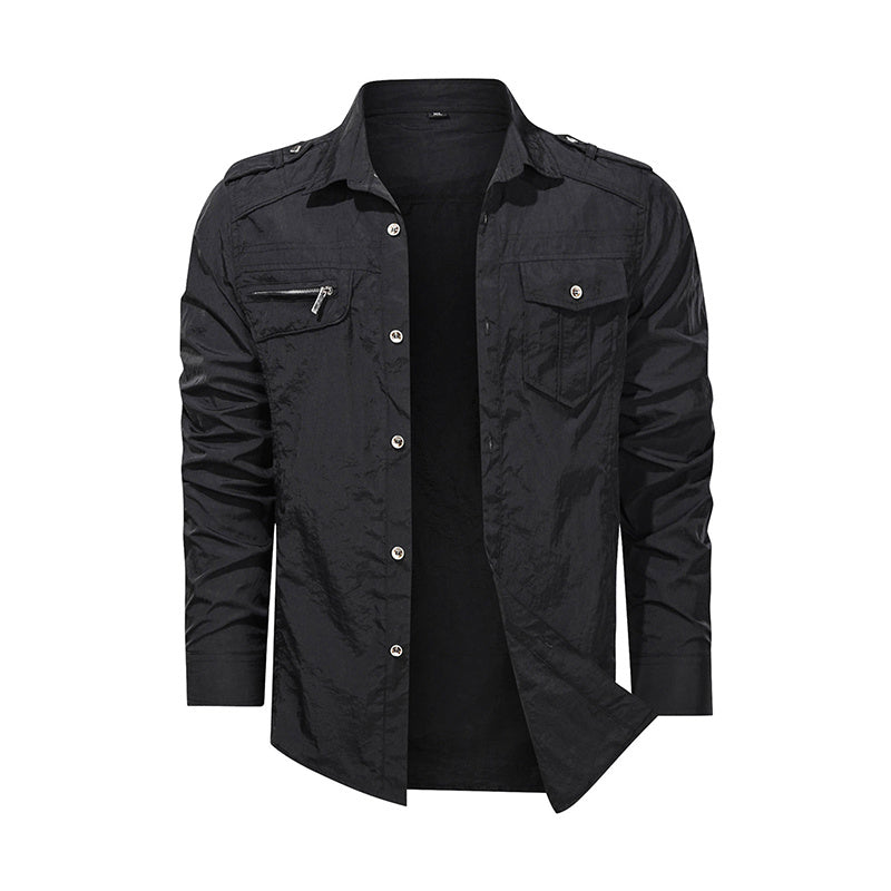 Men Shirt Outwear Military Thin Long Sleeve Shirts Quick-dry Solid Casual Fit Men Shirt